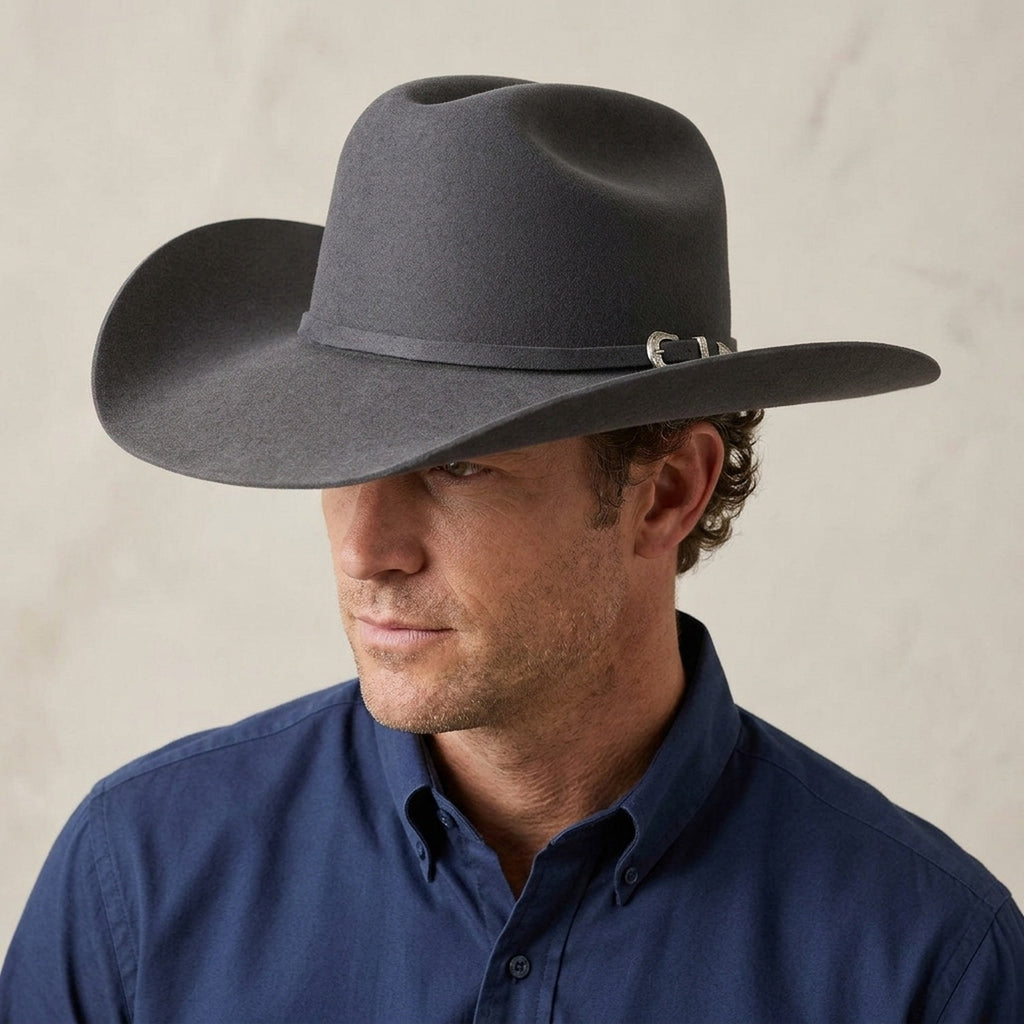 Charcoal Wool Felt Cowboy Hat with Matching Band Concho