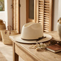 Cream Straw Panama Hat with Brown Band for Elegant Warm Weather