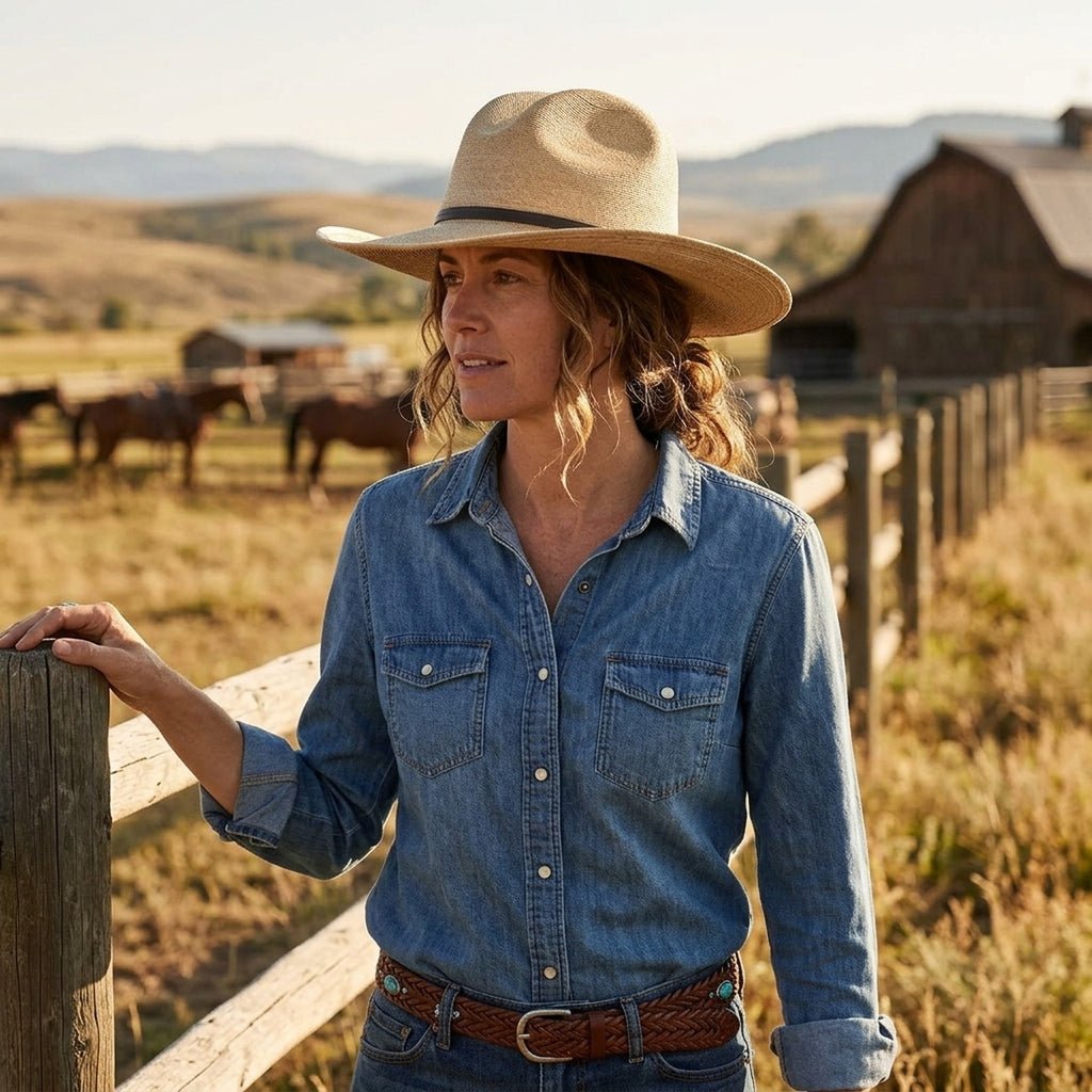 Natural Tan Straw Panama Hat with Brown Grosgrain Ribbon