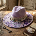 Lavender Felt Fedora with Tarot Lovers Card Rhinestone Concho