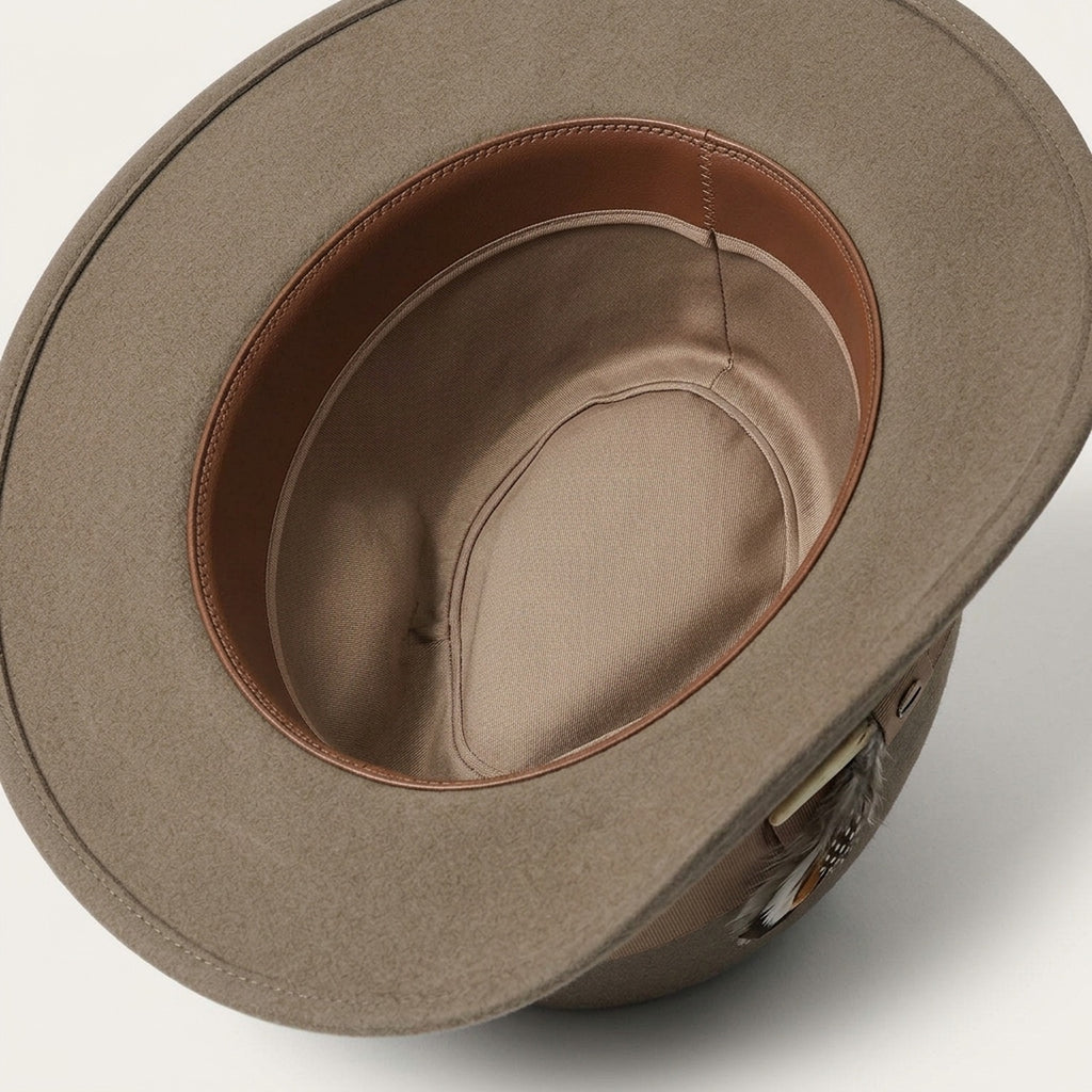 Taupe Wool Felt Fedora Hat with Subtle Feather Detail
