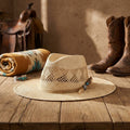 Natural Straw Sun Hat with Open Weave Crown and Feather Detail