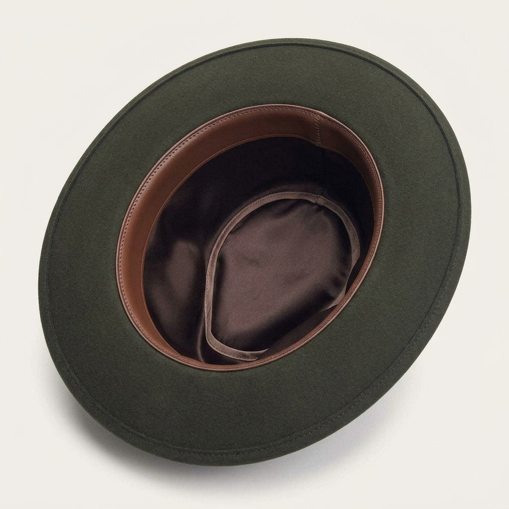 Olive Wool Felt Fedora Hat with Feather Print Band, Outdoor Classic