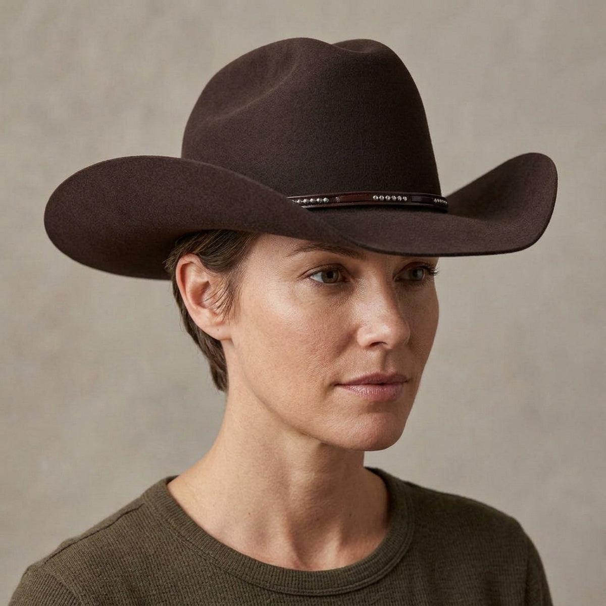 Dark Brown Felt Cowboy Hat with Rhinestone Embellished Band