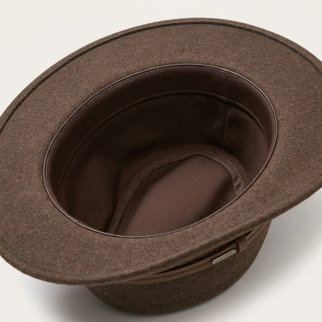 Brown Wool Felt Fedora with Tan Leather Band, Classic Teardrop Shape