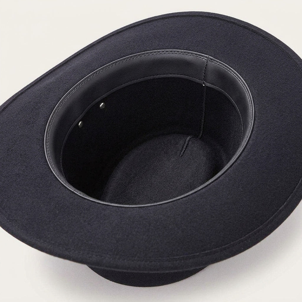Black Studded Wide-Brim Wool Felt Hat with Leather Band