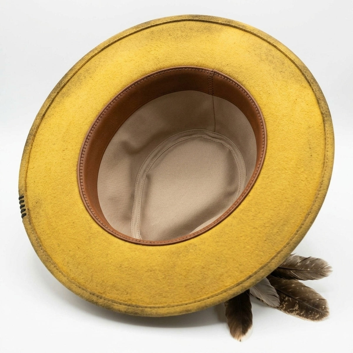 Vintage Yellow Distressed Fedora with Snake Band and Feathers