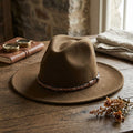 Brown Wool Felt Western Hat with Braided Leather Stud Band