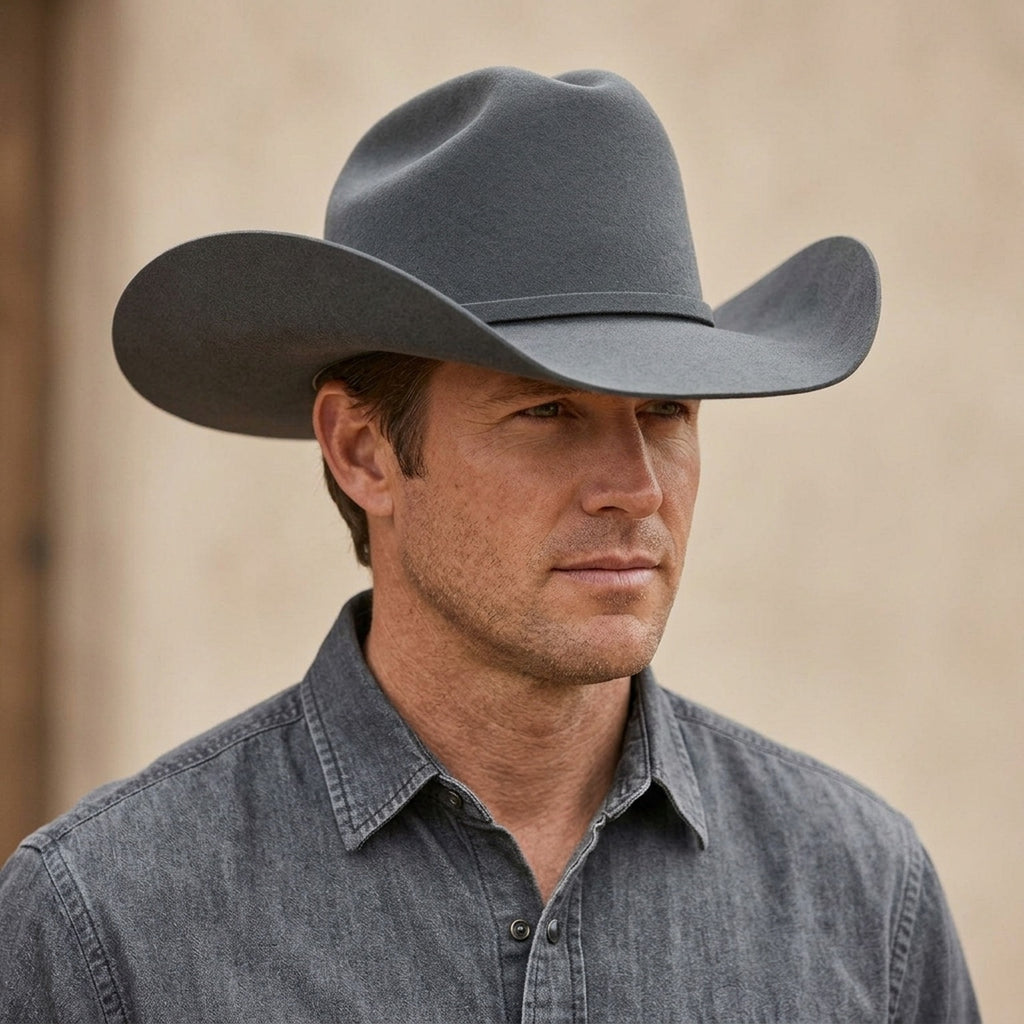 Unisex Grey Wool Felt Cowboy Hat for Western Outdoor Style