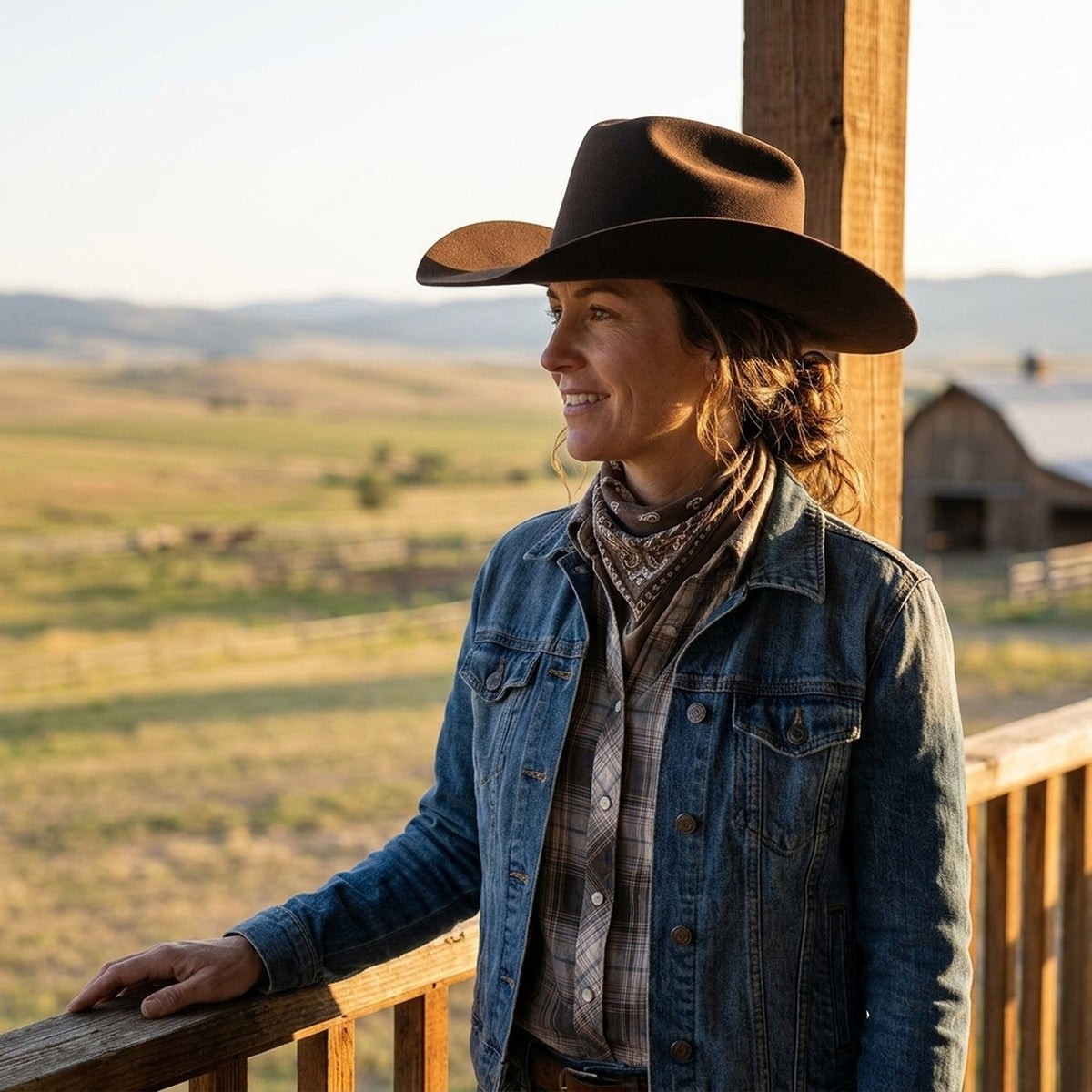 Dark Brown Felt Cowboy Hat with Pinched Crown and Curled Brim