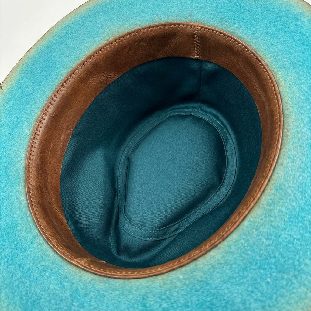Teal Felt Western Hat with Concert Card Tuck and Feathers