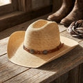 Natural Straw Cowboy Hat with Silver Concho Studded Band