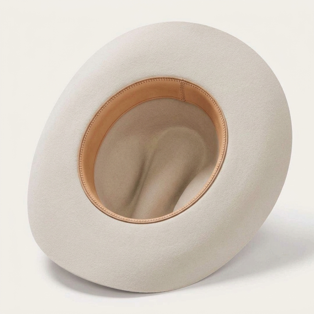 Cream White Felt Cowboy Hat with Thin Band and Gold Buckle