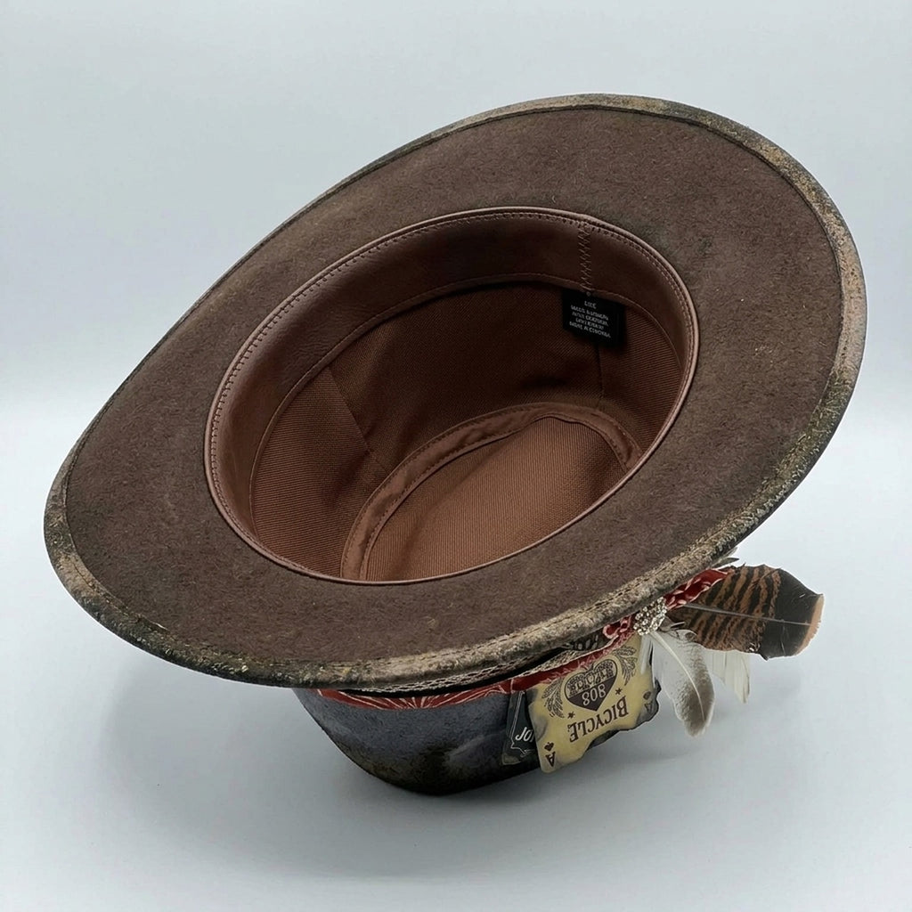 Western Fedora with Bicycle Card, Bandana and Feathers