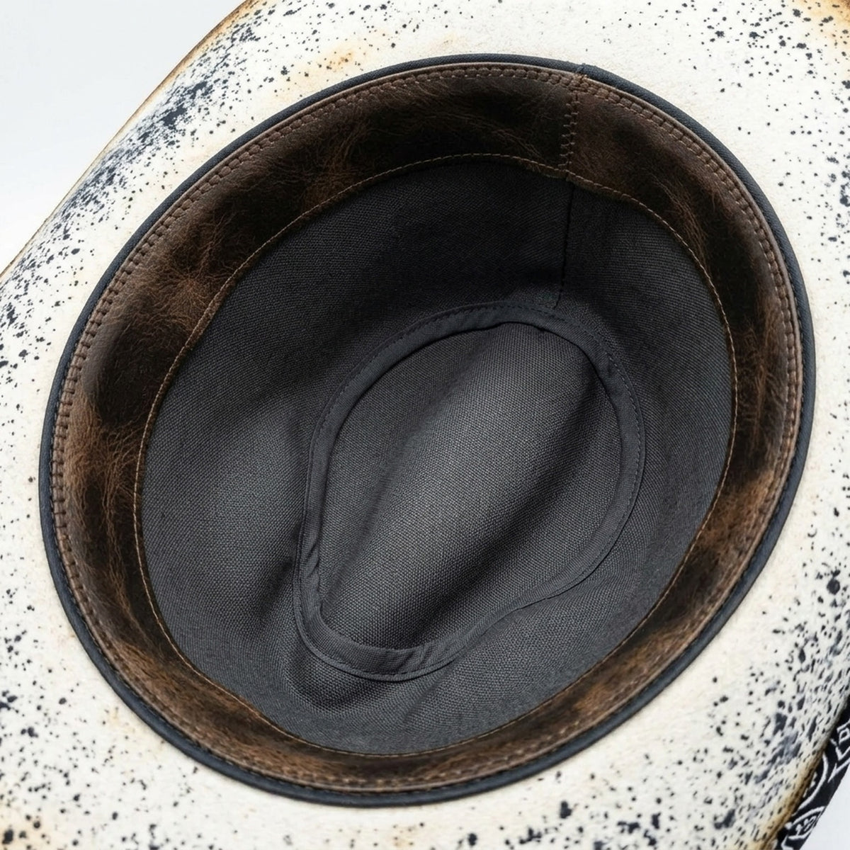 Speckled Black Cowboy Hat with Bandana Band and Feather Charm