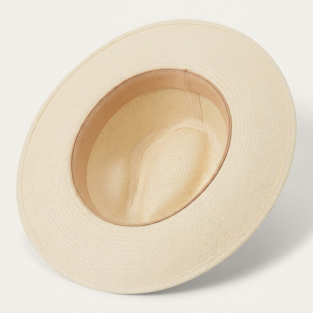 Unisex Cream Wide Brim Sun Hat with Feather and Ribbon Band