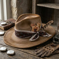 Taupe Felt Fedora With Paisley Band Playing Cards And Star Charm