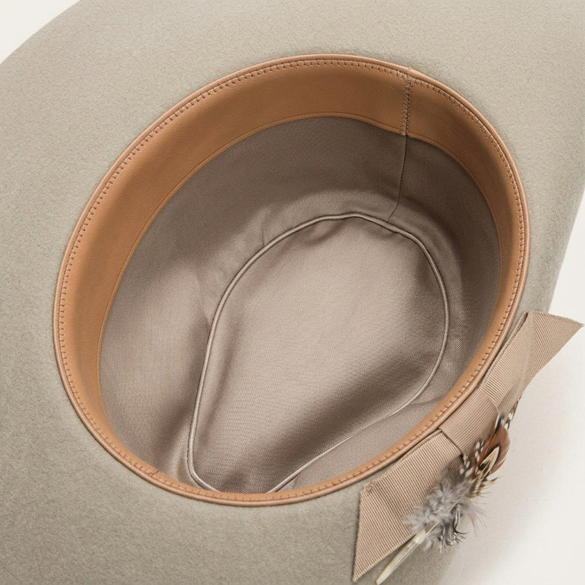 Light Gray Wool Felt Floppy Hat with Grosgrain Band and Feather