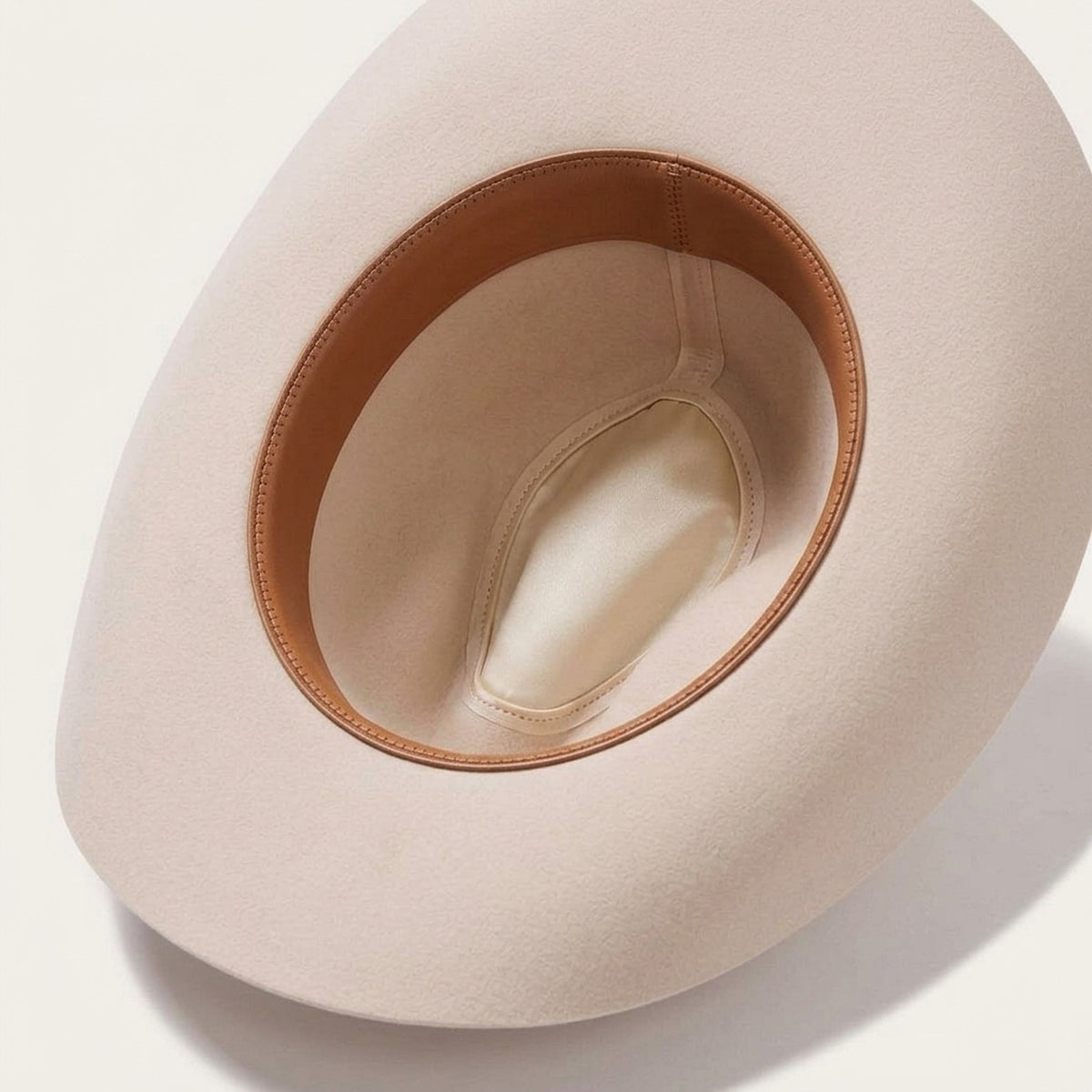 Unisex Beige Felt Cowboy Hat with Leather Band and Silver Buckle