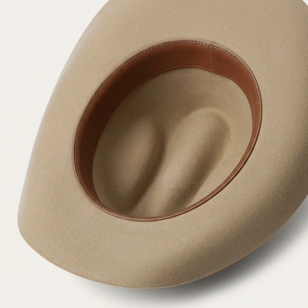 Camel Felt Cowboy Hat with Pinched Crown and Curved Brim