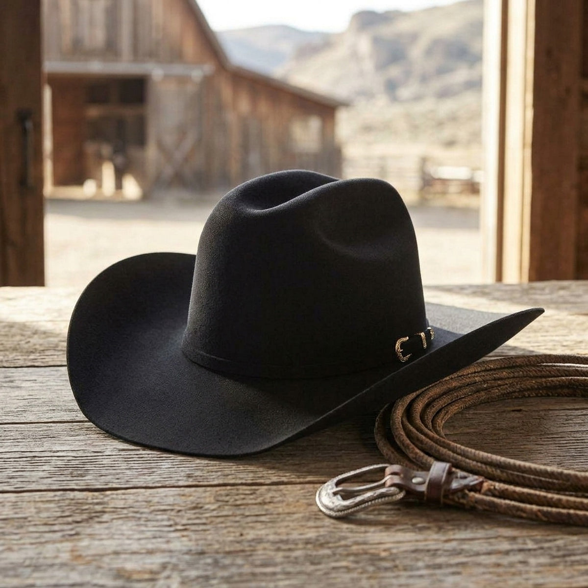 Black Wool Felt Cowboy Hat with Gold Metal Ornament