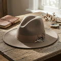 Taupe Wool Felt Fedora Hat with Subtle Feather Detail