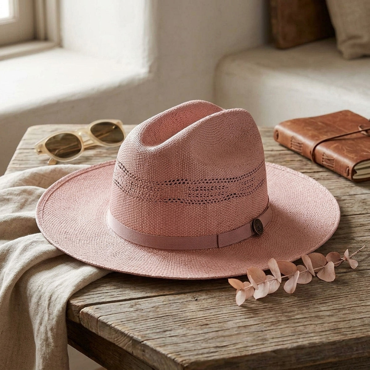 White Vented Straw Cowboy Hat with Black Ribbon Band