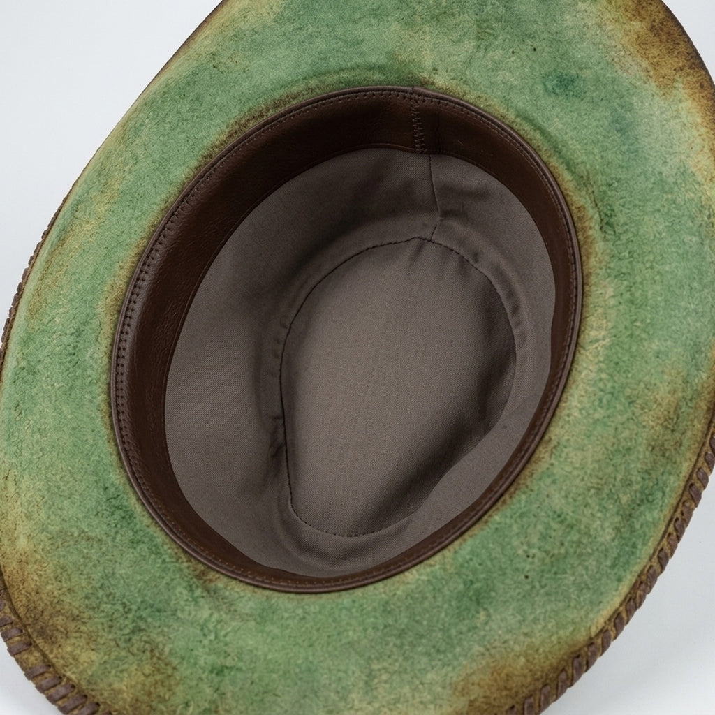 Green Distressed Cowboy Hat Paisley Band Braided Leather Western