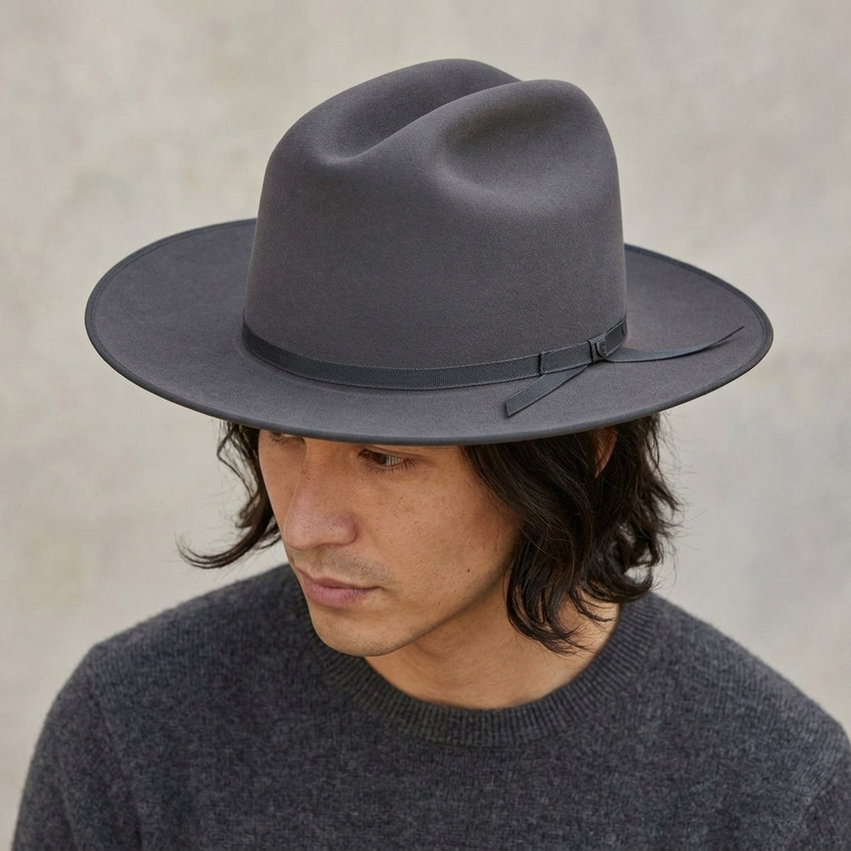 Dark Grey Felt Fedora Hat with Black Grosgrain Band - Classic