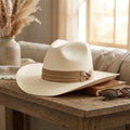 Unisex Ivory Straw Cowboy Hat with Grosgrain Ribbon Band