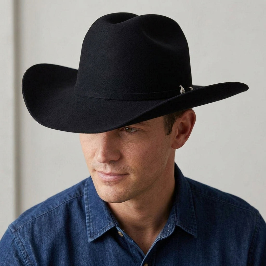 Black Felt Western Hat With Wide Brim and Band Accent