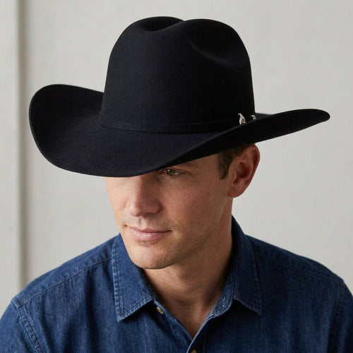 Black Felt Western Hat With Wide Brim and Band Accent