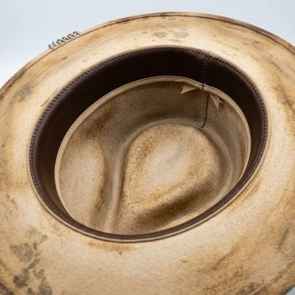 Weathered Tan Fedora with Turquoise Beads and Feather Band