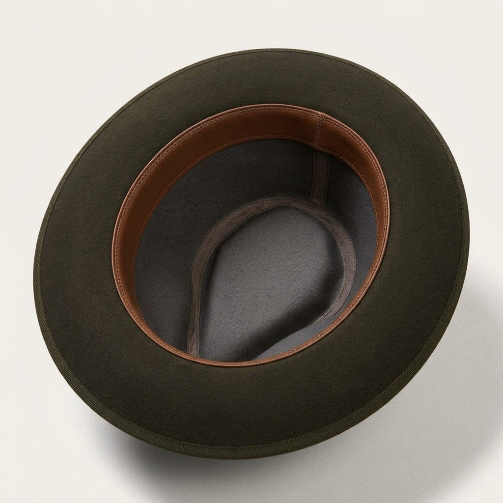 Dark Olive Felt Fedora Hat with Matching Ribbon Bow Detail