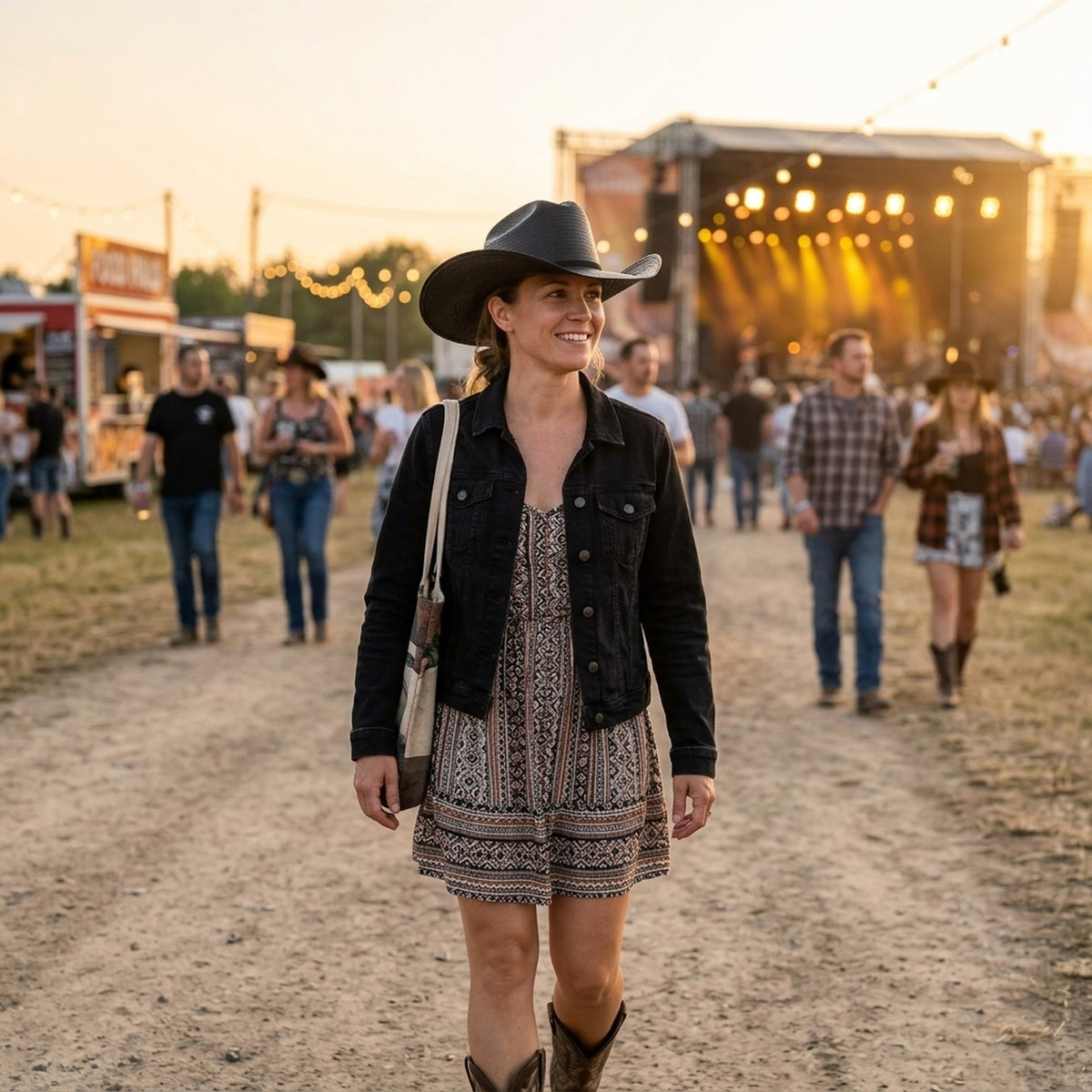 Black Straw Western Hat with Vented Crown and Ribbon Tie