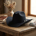 Black Felt Cowboy Hat with Pinched Crown and Wide Curved Brim