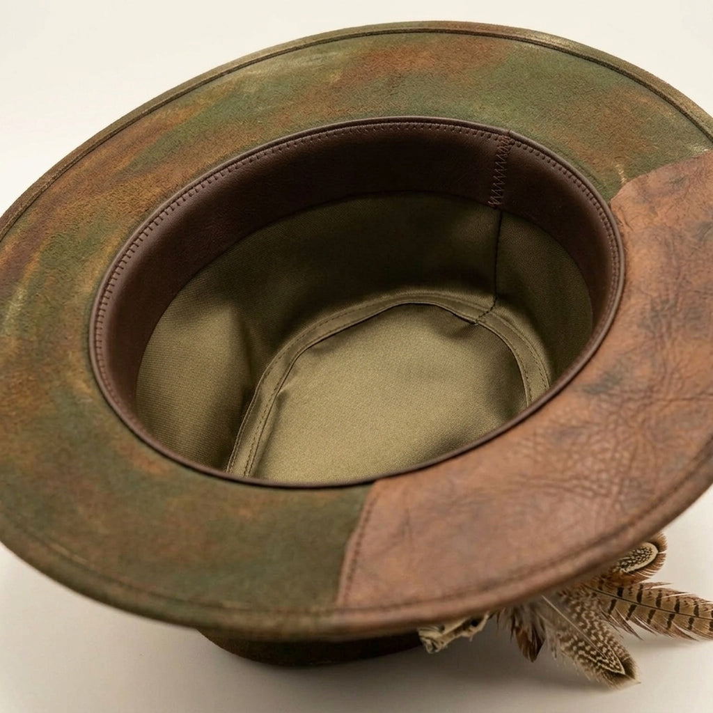 Olive Patchwork Fedora with Barbed Wire and Paisley Band