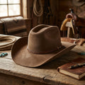Classic Brown Felt Cowboy Hat Tooled Leather Band Knot