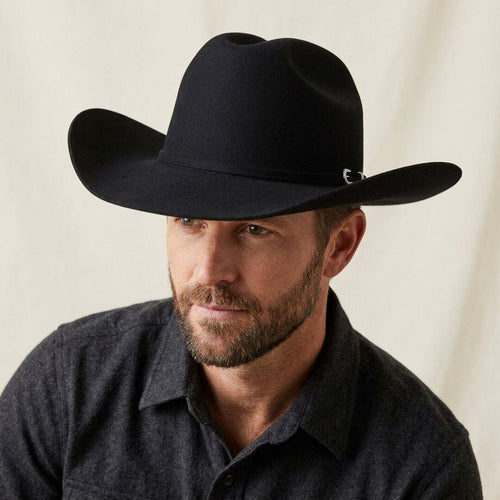 Black Felt Cowboy Hat with Curled Brim and Grosgrain Ribbon