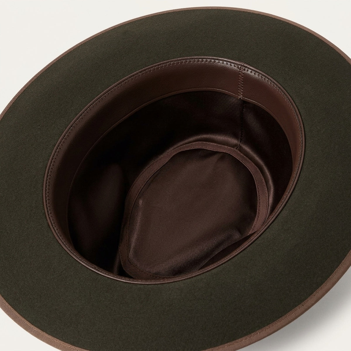 Dark Olive Felt Fedora with Brown Ribbon and Contrast Trim
