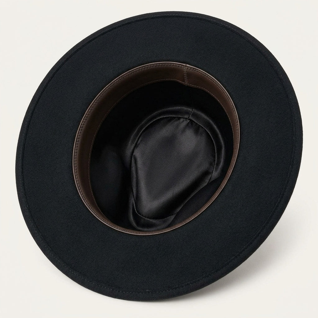 Black Felt Cowboy Hat with Embroidered Band and Side Ties