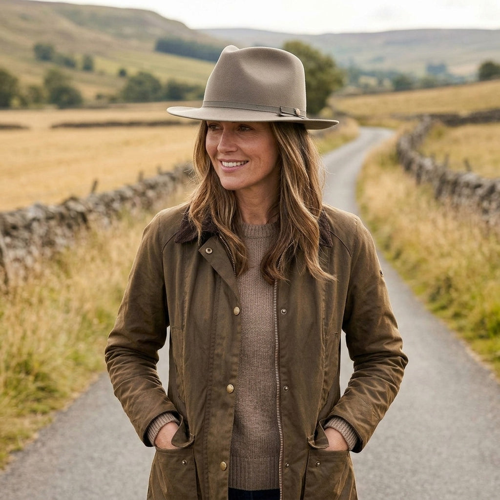 Sage Green Fedora With Wide Flat Brim and Ribbon Trim
