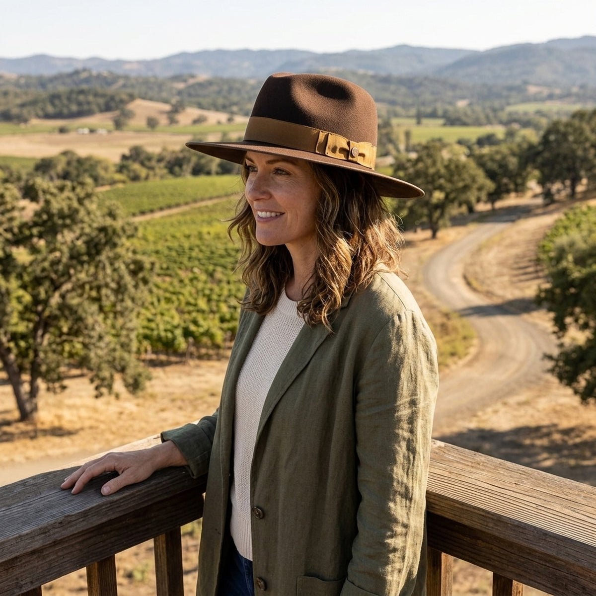 Dark Brown Felt Fedora with Caramel Ribbon and Edge Trim