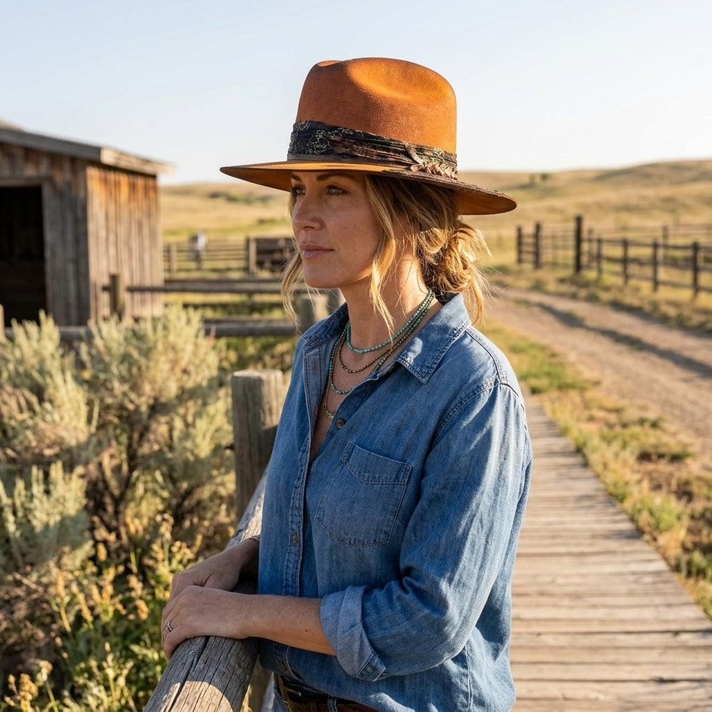 Rust Orange Fedora with Snakeskin Band and Crocodile Patch