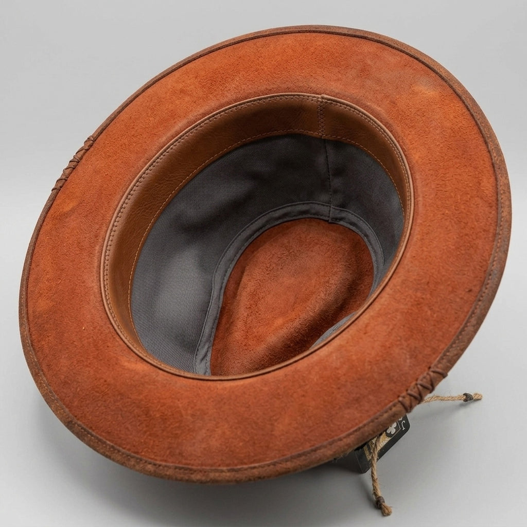 Burnt Orange Felt Fedora Tooled Leather Band Playing Cards