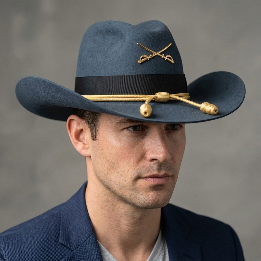 Slate Blue Wool Felt Cowboy Hat with Crossed Sabers Pin