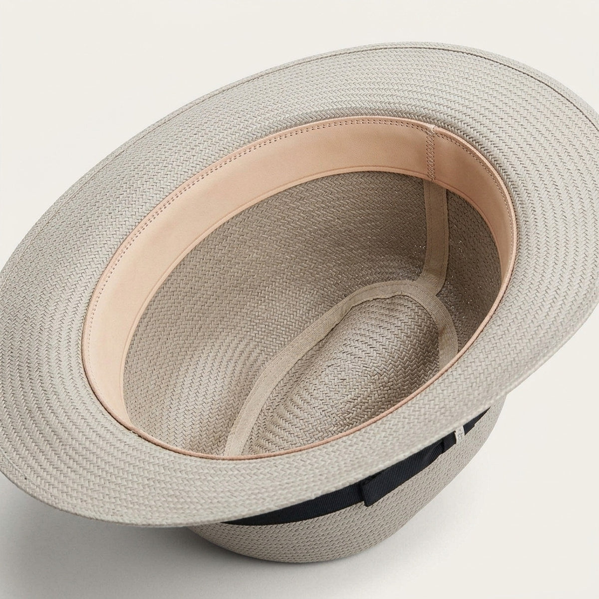 Beige Straw Panama Fedora Hat with Black Grosgrain Band