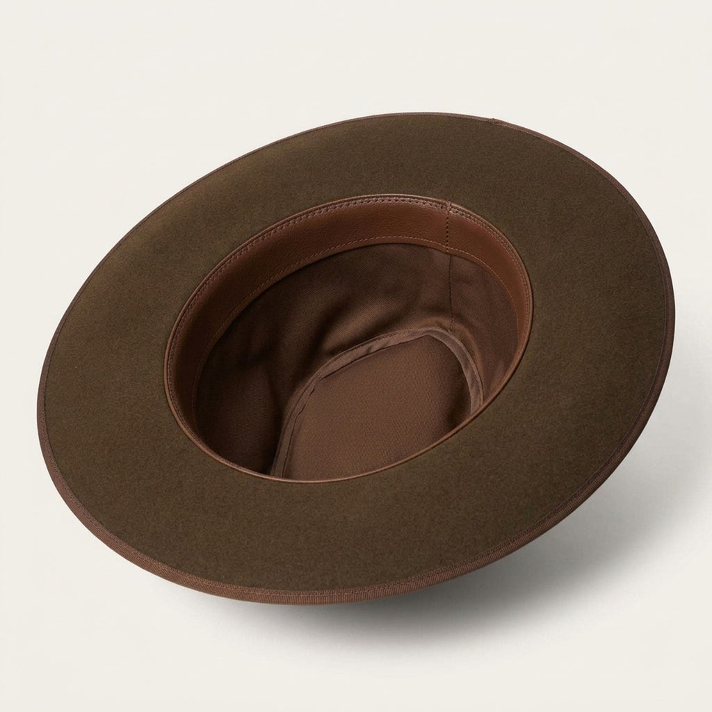 Unisex Brown Wide Brim Fedora with Feather Accent