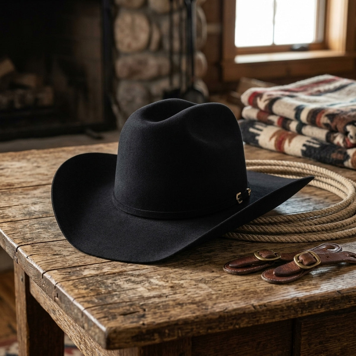 Black Wool Felt Cowboy Hat with Minimal Band and Brim