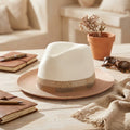 Two-Tone Cream and Tan Straw Sun Hat with Gold Band